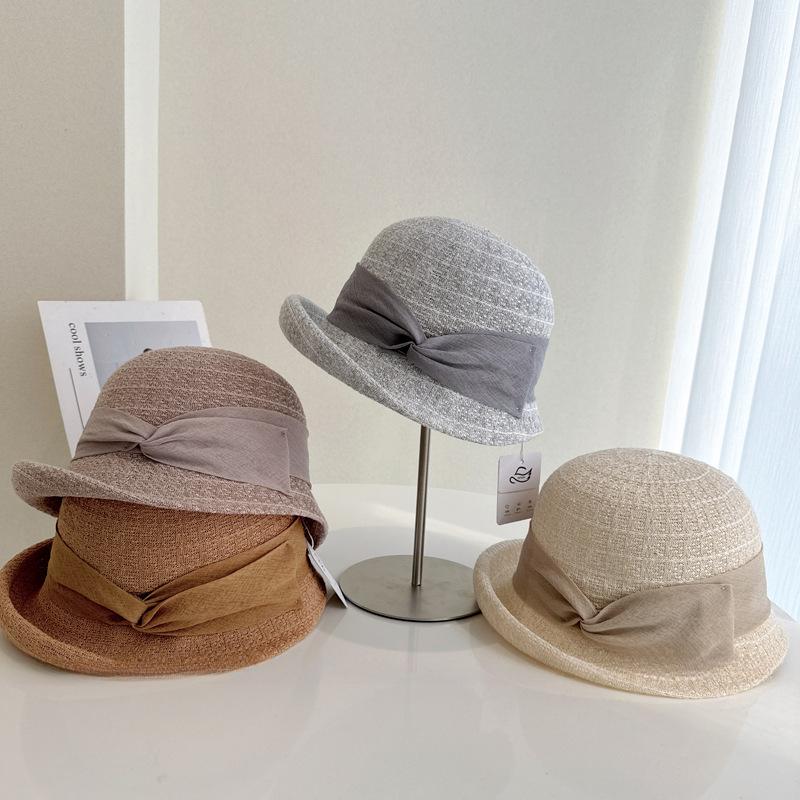 Elegant and Dignified Temperament Upturned Edge Flower Pot Hat Summer French Hat Women's Sunscreen Sun Hat