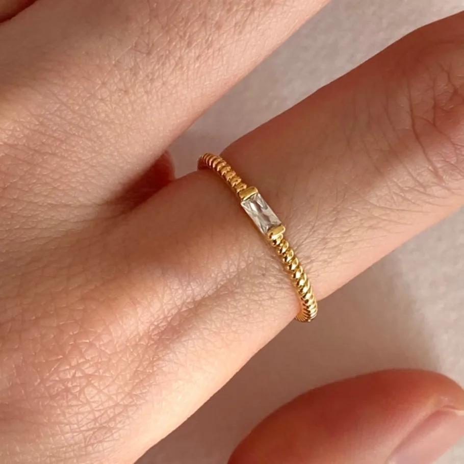 

925 Sterling Silver Simple Square Crystal Rings For Women Men Vintage Jewelry Everything Party Gift золотий