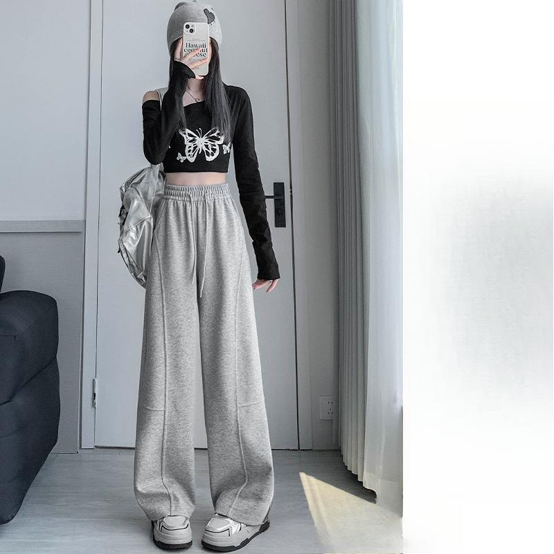 

Весенне-осенние новые брюки с высокой талией, свободные, с широкими штанинами, повседневные брюки с вставками XXL