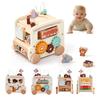Montessori Holz Kinderspielzeug Beschäftigungsspielzeug Lernspiele Bus 5 in 1 Beschäftigungsbox Spielzeug Montessori Baby Spielzeug 0 12 Monate Geschenke Kinder