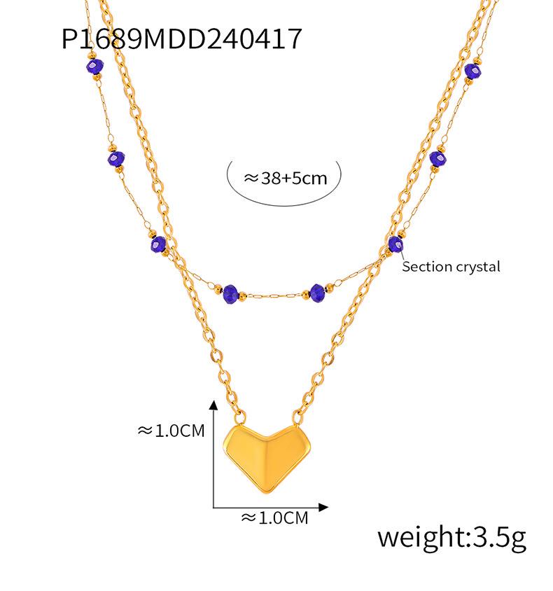 Double Layer Titanium Heart Pendant Necklace - European & American Geometric Crystal Design for Women