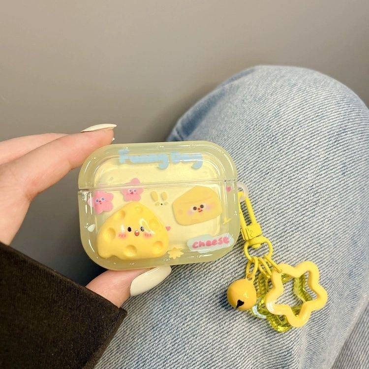 Cartoon Yellow Cream Cheese Bread Earphone Case for AirPods Pro 3 2 Headset Protective Cover For Air Pods 4 3 2 1 With Cartoon Cheese Star Pendant