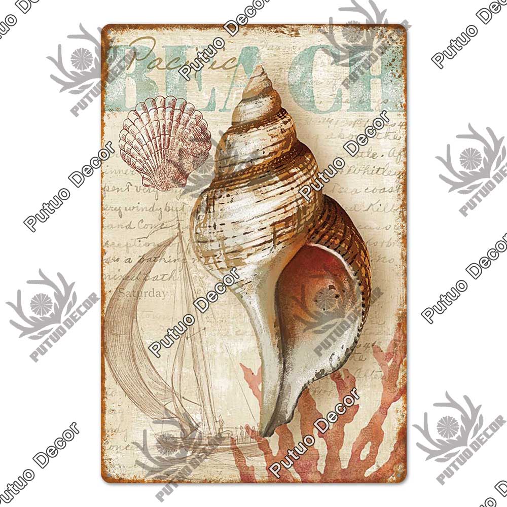 Decor Marine Animals Tin Sign Vintage Plaque Metal Wall Retro Posters for Beach Bar House Decorative Art Iron Painting