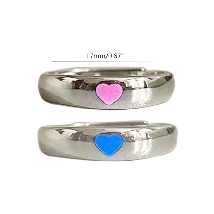 2x Luminous Joint Ring Teen Girl Women Fluorescent Dainty-Blue Love-Heart Rings