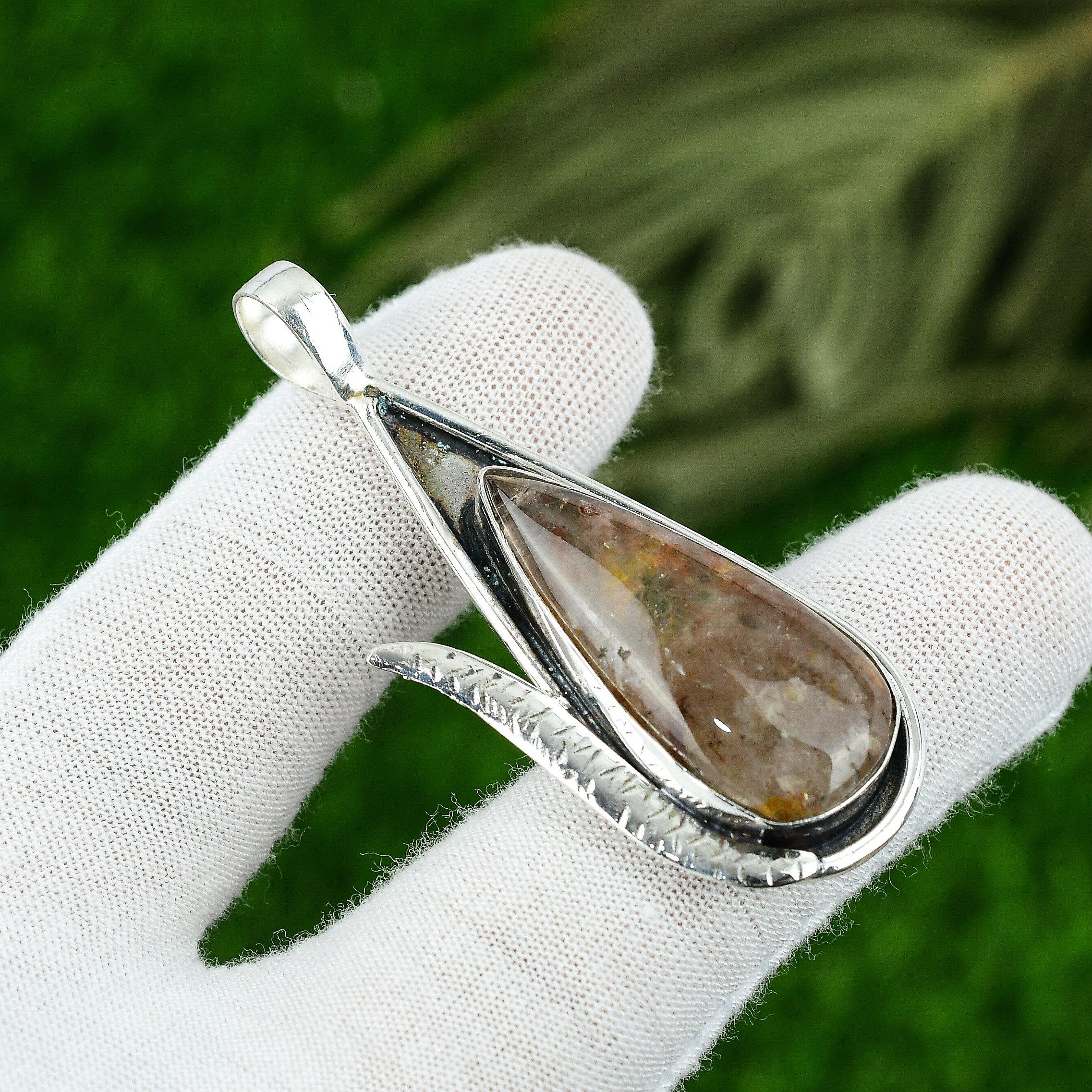

Natural Elestial Quartz Gemstone Pendant Brown 925 Sterling Silver Jewelry