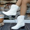 2025 Fashion Solid Color Women's Mid Top Boots Mid Heel Boots Embroidered Western Cowboy Boots Classic Women Low Heels Shoes