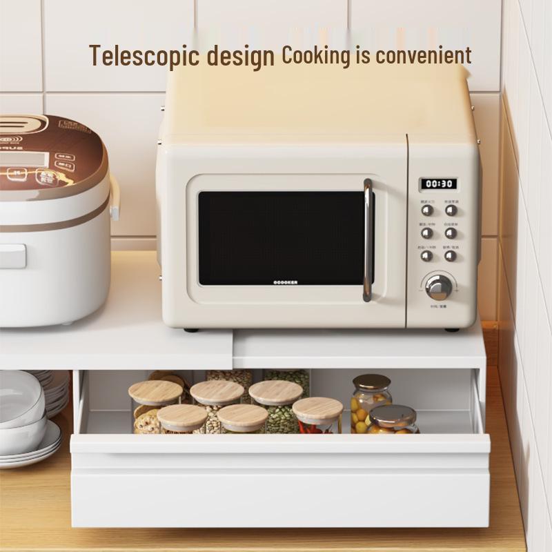 Retractable Microwave Oven Stand & Pull-Out Countertop Storage Rack