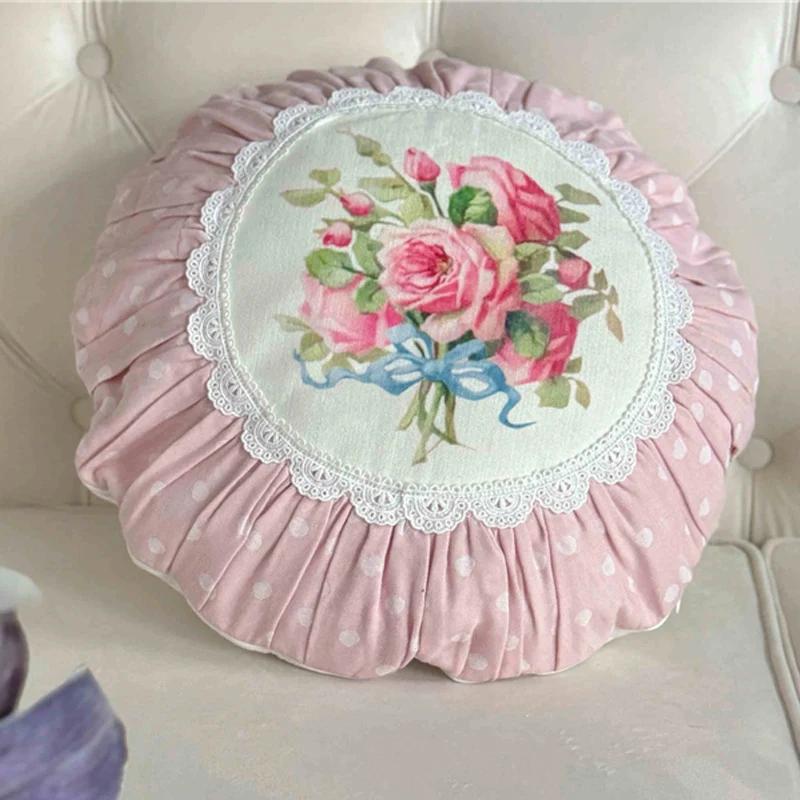 Retro Rose Pillowcase Cushion Pumpkin Cushion Cover Velvet Round Pillow Case Futon Sofa Car Decor Solid Color Lace Cushion Cover