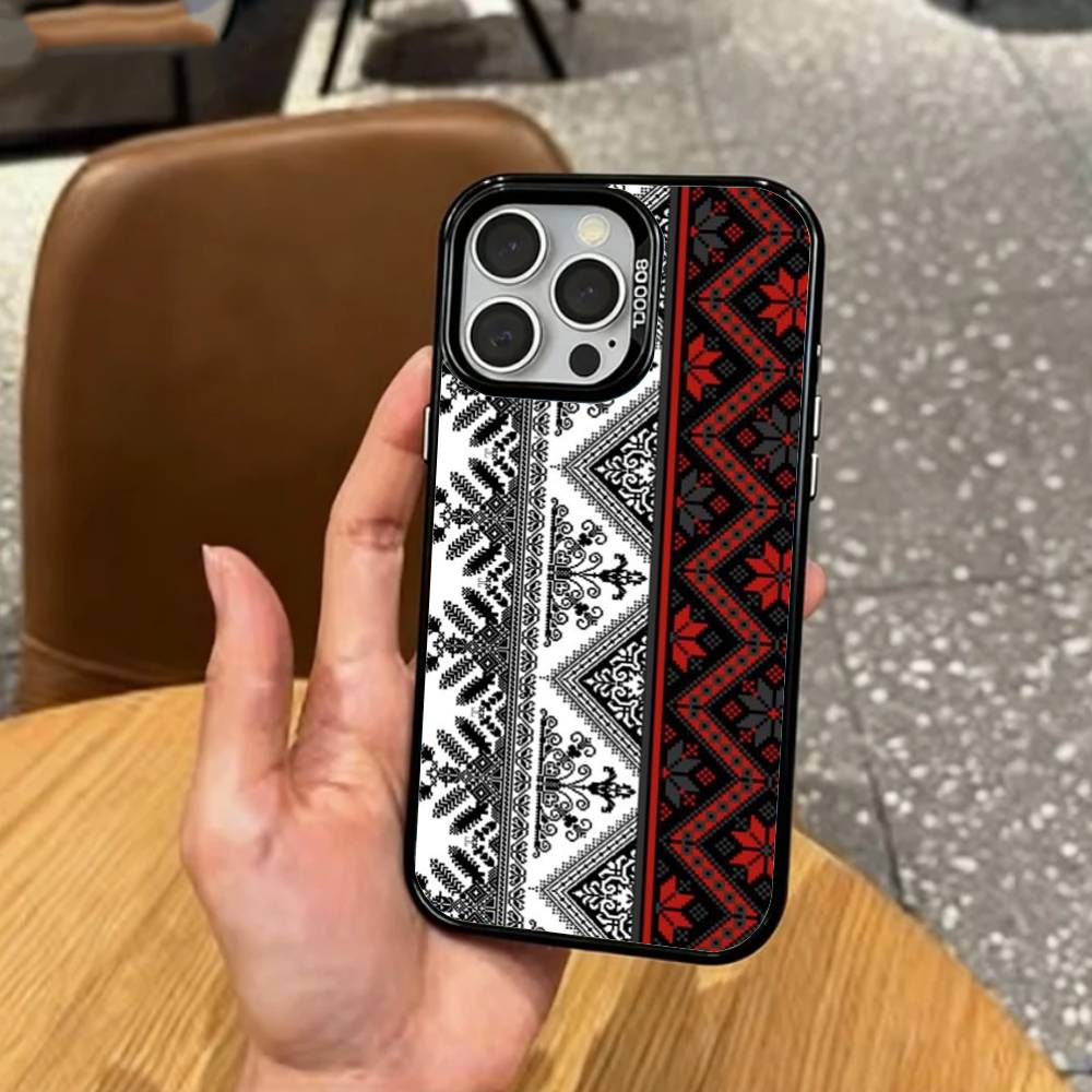 P-Palestine Hattah K-Keffiyeh pattern Phone Case For iPhone17,16,15,14,13,12,11 Plus,Pro Max Colored Silver Plated Inside Cover