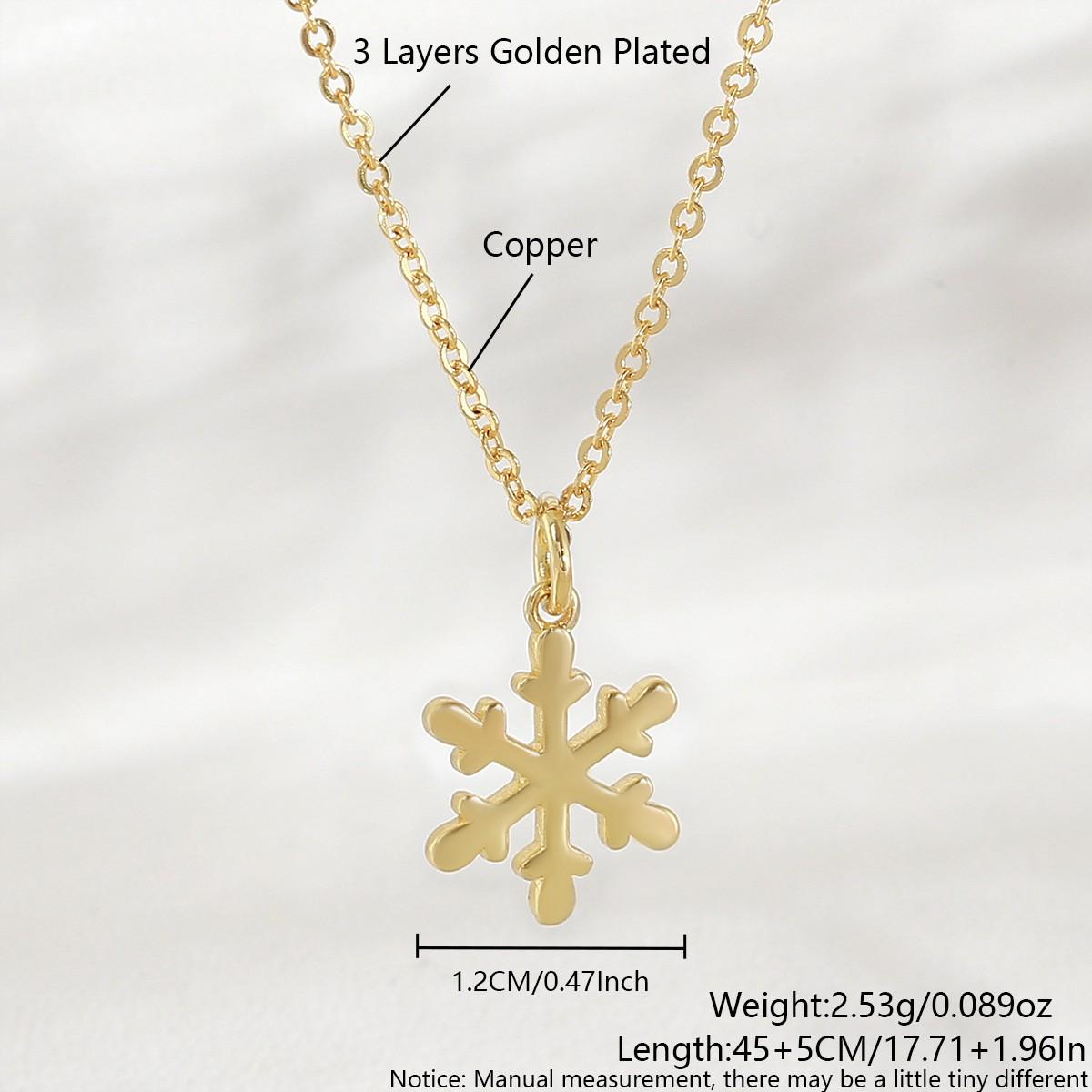 Gold-Plated Christmas Pendant Necklace with Tree, Snowflake, Reindeer, and Zircon-Inlaid Snowman Design. Gold Plated Pendant Only