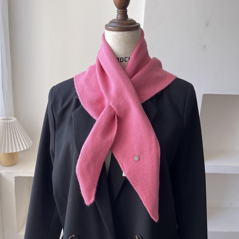 Korean Versatile Knitted Triangular Scarf Women Autumn Winter Wool Blend Solid Simple Small Shawl Female Stylish Woolen Wrap