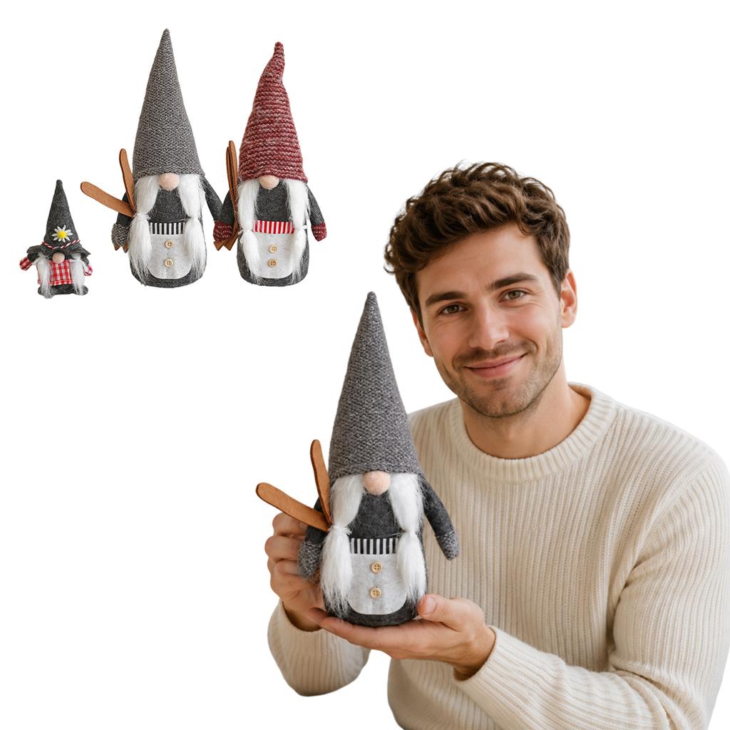 Christmas Gnome Figurine with Tall Pointed Hat and Checkered Outfit Soft Plush Decoration for Holiday Seasonal Display Indoor Tabletop Ornament