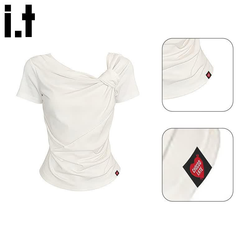 :CHOCOOLATE Women s Off-shoulder Twist-Knot Short Sleeve T-Shirt L белый