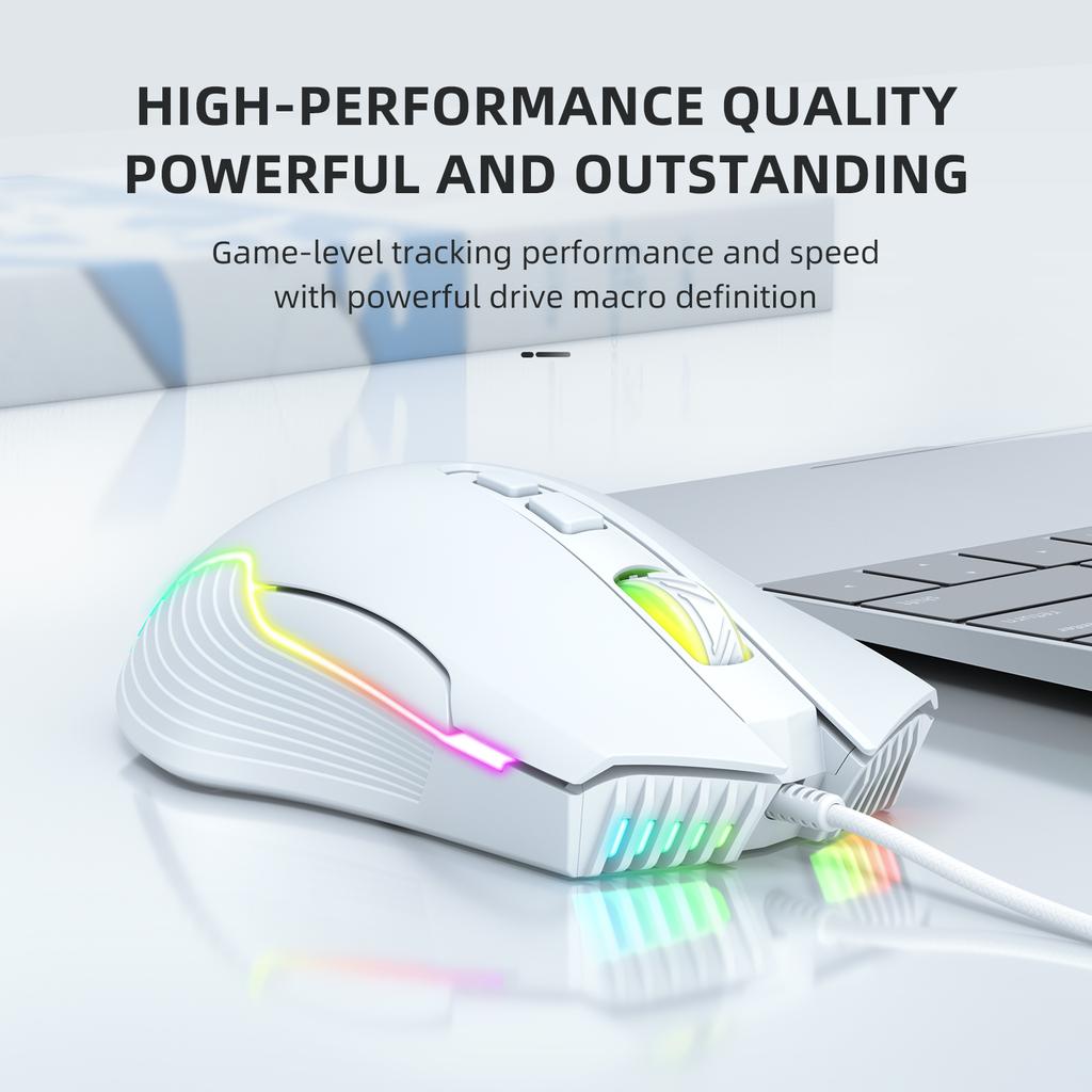 CW905 RGB Gaming-Maus Kabelgebunden mit RGB-Hintergrundbeleuchtung, 6 einstellbare DPI bis zu 6400, Ergonomische Gamer-Laptop-PC-Maus mit 7 programmierbaren Tasten