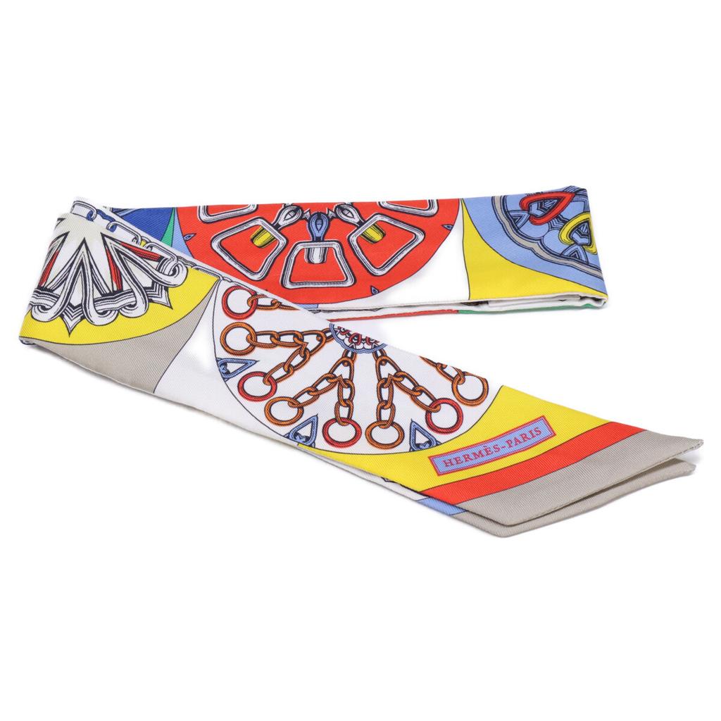 Hermes [Excellent Condition] H063800S 09 L'EFFET KALEIDOSCOPE Kaleidoscope Effect Silk Twilly Scarf Yellow / Red / MulticolorUsed