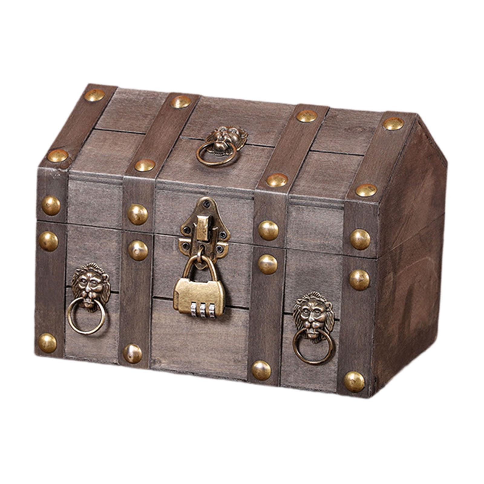 Pirate Treasure Chest with Coded Lock Wood Lockable Unique Trinket Box Vintage Design Decorative Storage Box Jewelry Box серый
