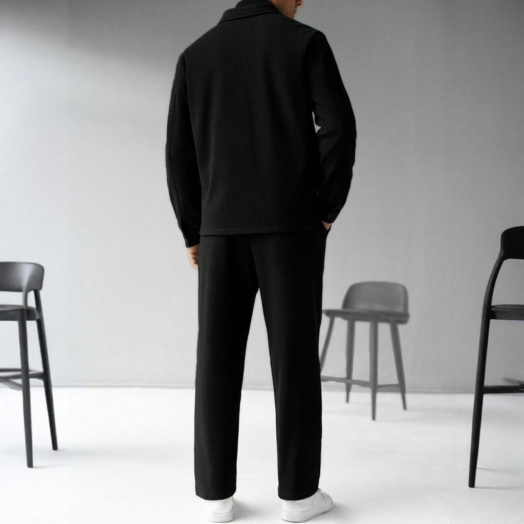 Men's Solid Color Fashion Cardigan Lapel Jacket Suit Loose Pants Long Sleeve Suit