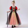 Girls Court Style Dress Kids Costume with Puff Sleeves and Layered Tulle Skirt for Halloween and Dress Up Events