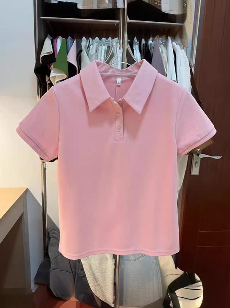 Women's Casual White Button-Up Polo Collar T-Shirt - Summer 2026 Stylish Versatile Short-Sleeved Top