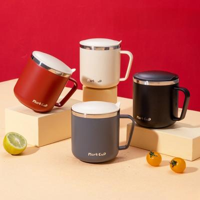 400ml Dubbelwandige Koffiebeker met Deksel Roestvrij Staal Draagbaar Geïsoleerd Lekvrij Thermosbeker Kantoor Thuis Melk Sap Dranken