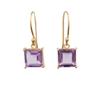 Purple Amethyst Gemstone Faceted Cut Hook Earring | Cushion Shape Gold Plated Prong Sett Brass Jewelry | Handmade Earring For Women |