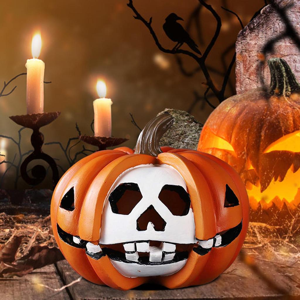 Halloween Pumpkin Decorations Pumpkin Skeleton Desk Figurine Resin Halloween Sculpture Art Ornament Indoor Holiday Tabletop