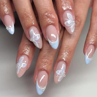 24 künstliche Fingernägel zum Aufkleben, Mandelform, French-Design, künstliche Nägel, Geschenk für Frauen und Mädchen