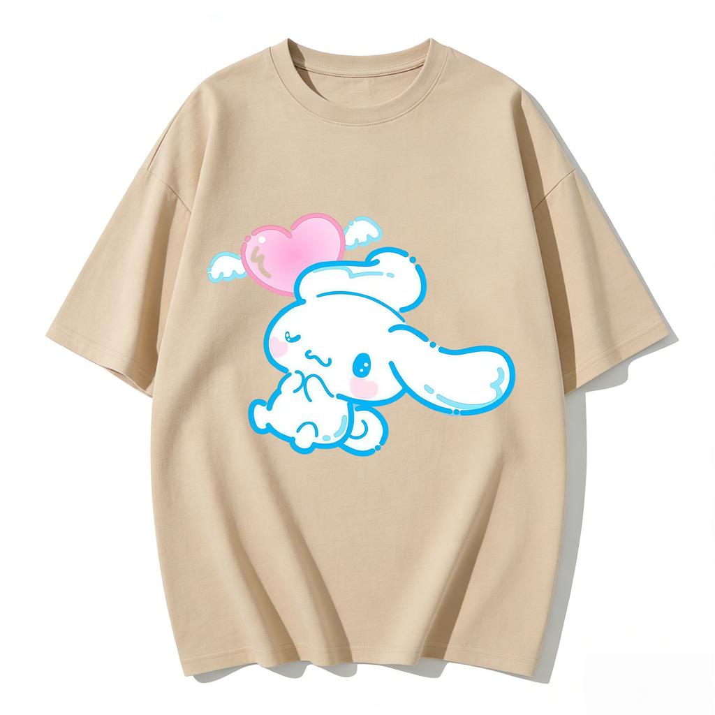 Cute Cinnamoroll Heart Wing Print Tshirt Casual Short Sleeve Tees Sweet Family Matching Outfits Fashion Parentchild Clothing