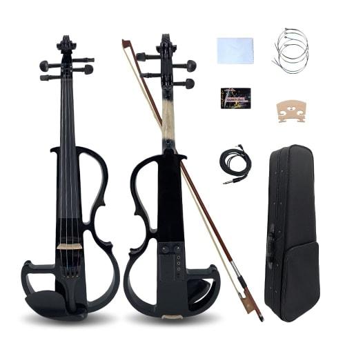 

Yinfente Electric Violin 4/4 Full-Size Quiet 4-String Student Beginner s Violin with Wood Parts, Case, Bow, Shoulder Pillow, and Wired Earphones (Blac