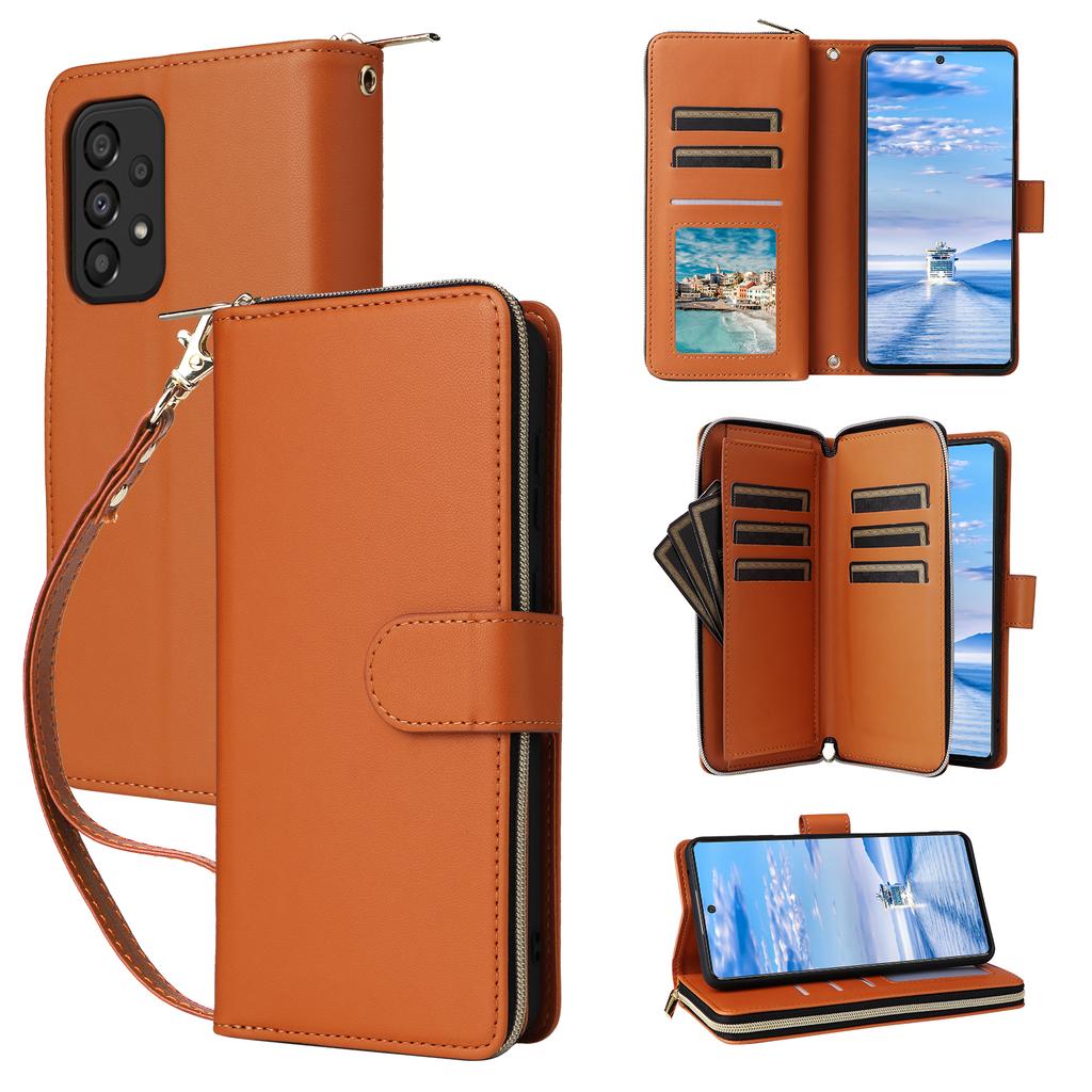 R20 Für Samsung Galaxy A33 5G Hülle Reißverschluss PU Leder Handyhülle mit Handschlaufe