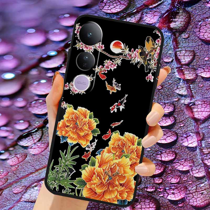 Case For Vivo V50 Lite Soft 3D Flower Relief Emboss Silicone Covers for Vivo V 50 Lite 4G 5G V50Lite Soft Capa Protective Casing