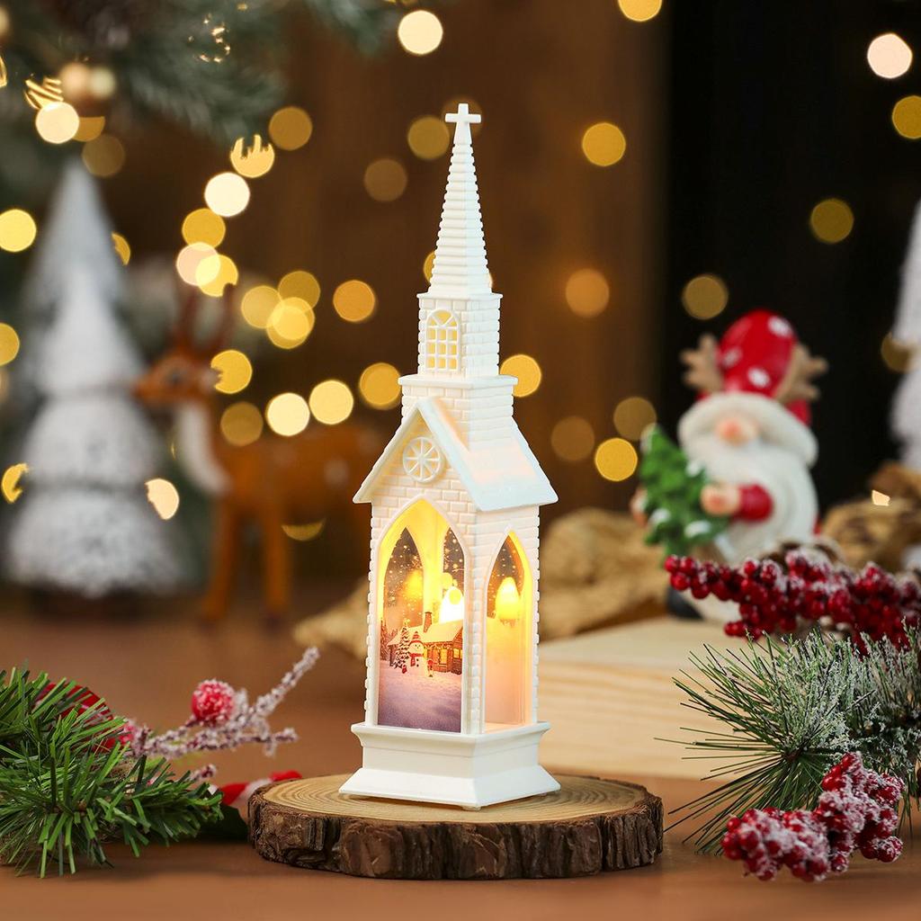 Cross-border Christmas Lantern: Church-Shaped Night Light with Electronic Candle