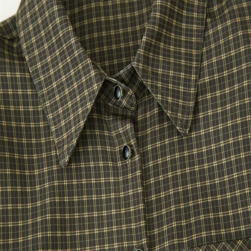 Giacca Camicia a Quadri Oversize da Donna con Spalline Manica Lunga Bottoni Davanti Camicetta Casual per Ufficio