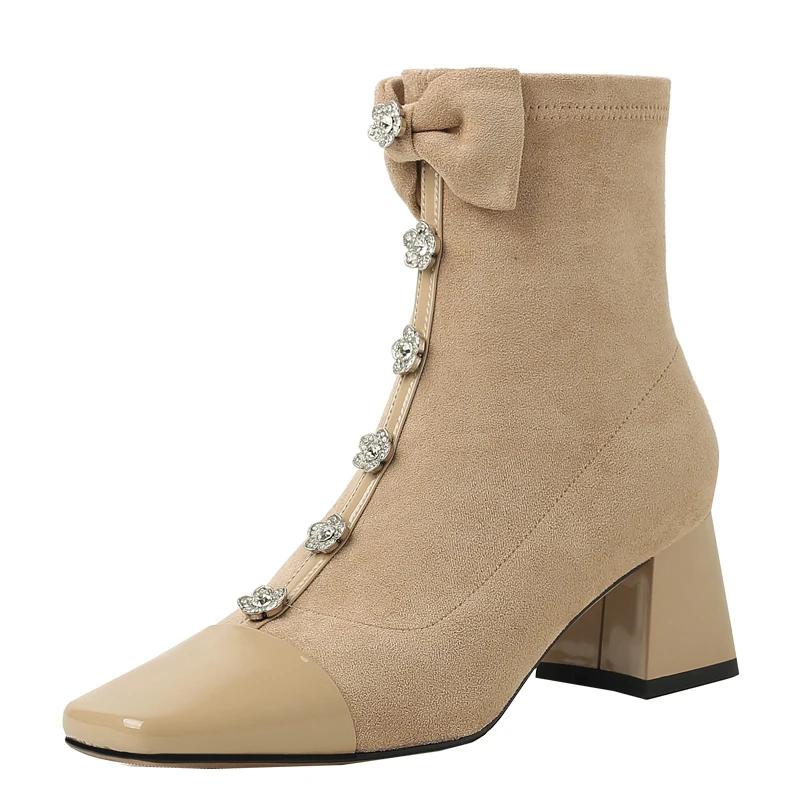 Semišové dámské kotníkové boty na vysokém podpatku, robustní boty pro ženu, trend 2025, zimní móda, nová značka, ležérní chůze, pohodlné, punkové, dámské boty