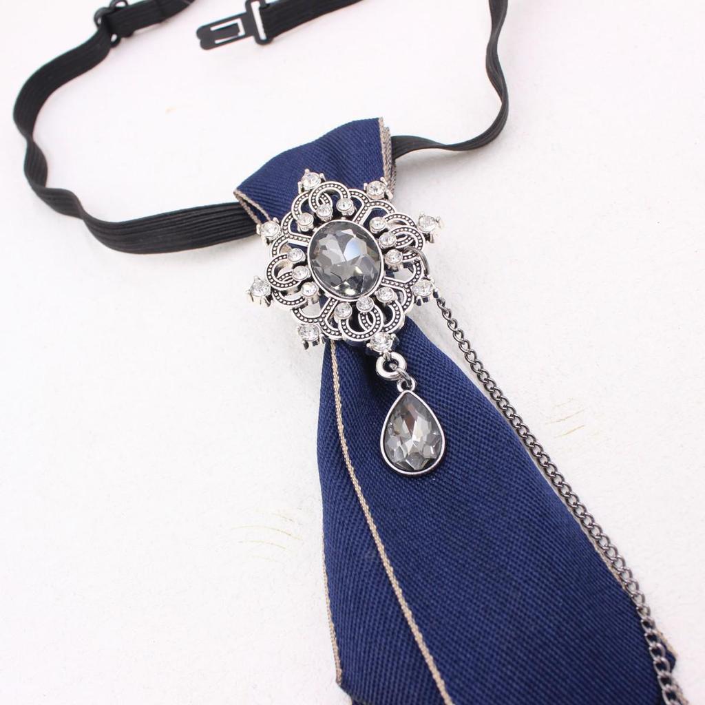 Retro College-Style Gemstone Streamer with Metal Chain - Unisex, No-Tie Design (TS365)