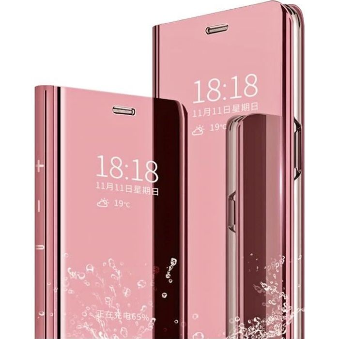 Case for Samsung A32 5g, Case + Tempered Glass Flip Clear View Translucent Mirror Standing 360° Shockproof Smart Cover Bumper Gold