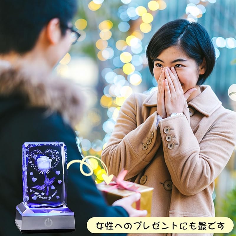 kertari anniversary present she Healing goods woman Popular [Genuine] K9 Crystal rose artificial flowers light birthday mother's day retirement gift