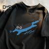 Couple Casual Tee Shirt Cartoon Black Cat Print T-shirt Round Neck Loose Summer Top for Men Women Home Gym Street Wear