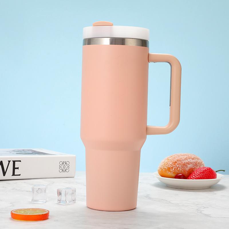 40oz Stainless Steel Car Cup Large Capacity Water Cup with Handle and Straw Double-walled Insulated Travel Mug Holiday Gifts
