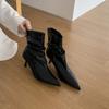 Fashion SUOJIALUN 2025 Winter New Brand Women Short Boots Fashion Pleated Pointed Toe Slip On Thin High Heel Ladies Elegant Chelsea Pump