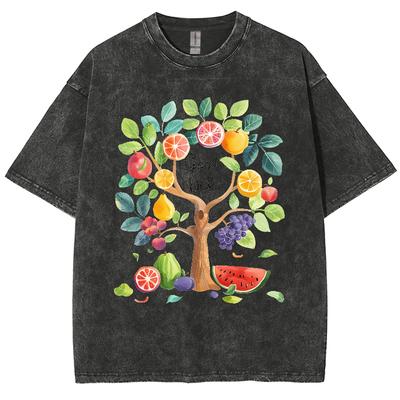 Damen Washed Vintage T-Shirt Fruchtdruck Street Hip Hop Retro Punk Gothic T-Shirt Harajuku Baumwolle Kurzarm