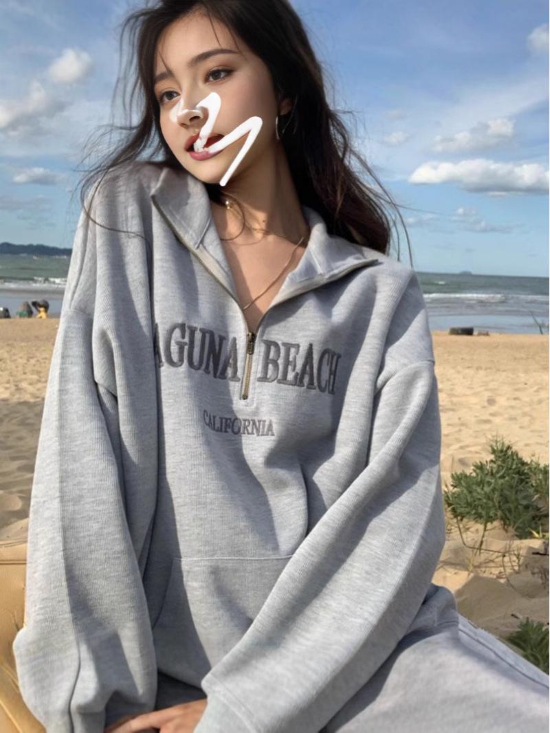

Gray Retro High Street Women s Sweatshirt - Spring/Autumn, Loose Fit, Versatile BF Style L (recommended for 100-120 jin) серый