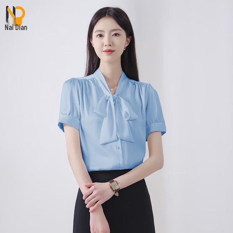

Nai Dian Women s Elegant Bow-Knot Ribbon Summer Blouse L