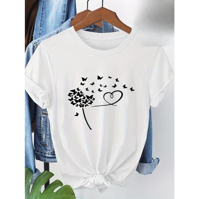 T-shirt a maniche corte intera taglia europea con stampa di tarassaco