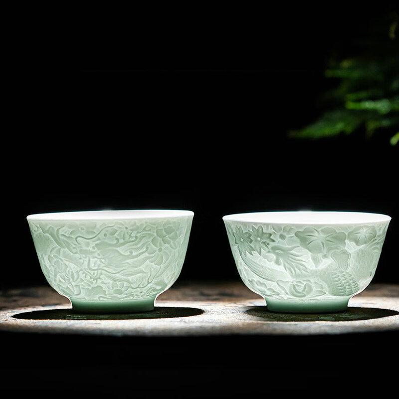 Jingdezhen Shadow Celadon Dragon & Phoenix Kung Fu Teacup