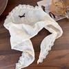 French Pastoral Lace Embroidered Bow Triangular Headscarf Female Head Mori Seaside Hair Accessories Photo Silk Scarf Headband
