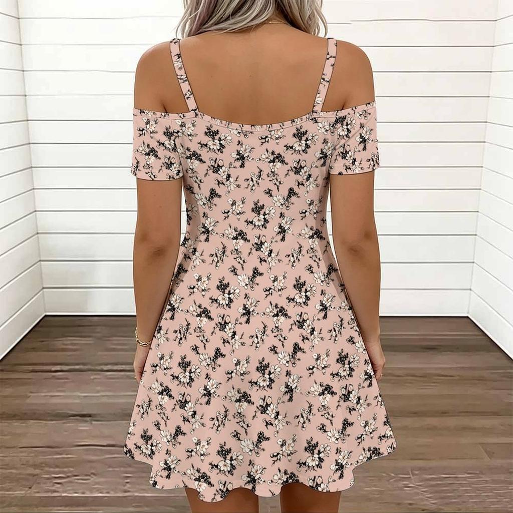 Women Thin Strap Plus Size Dress Big Flower Printed Loose Summer Beach Dress