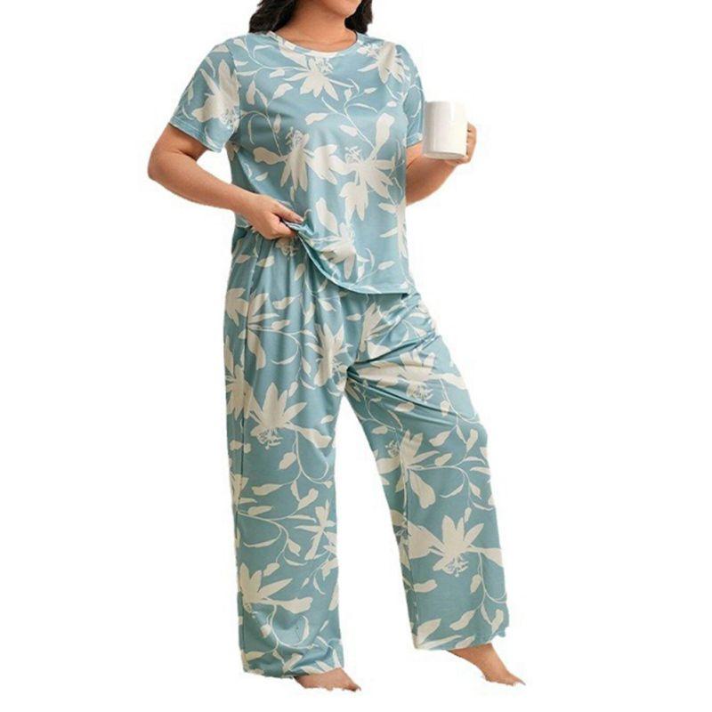 

Женские пижамные комплекты больших размеров, повседневная свободная футболка с коротким рукавом и брюки, домашняя одежда 5XL