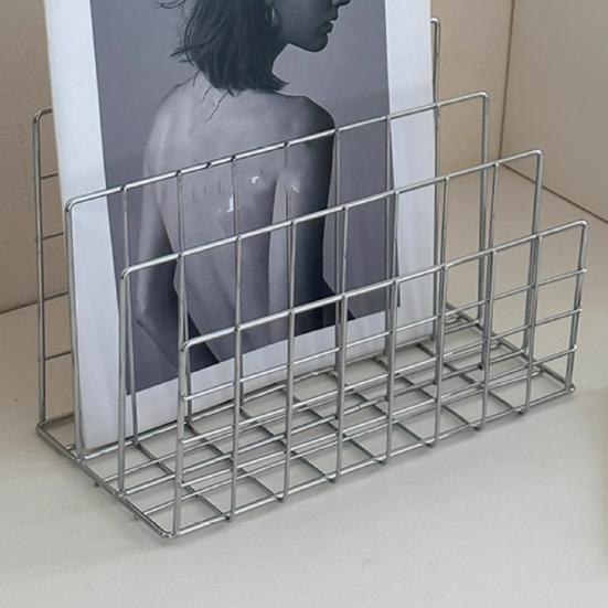 Magazine Holder Book Stand with 3 Vertical Compartments Hollow Design Rustproof Storage Rack Office Desk Organizer