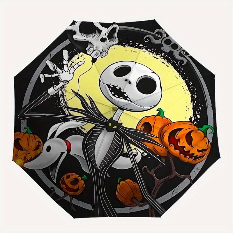 1 Auto Open Jack Skellington, Halloween Themed Colorful 8 rib Portable Umbrella for Men and Women, A Compact Commuting Companion Suitable fo